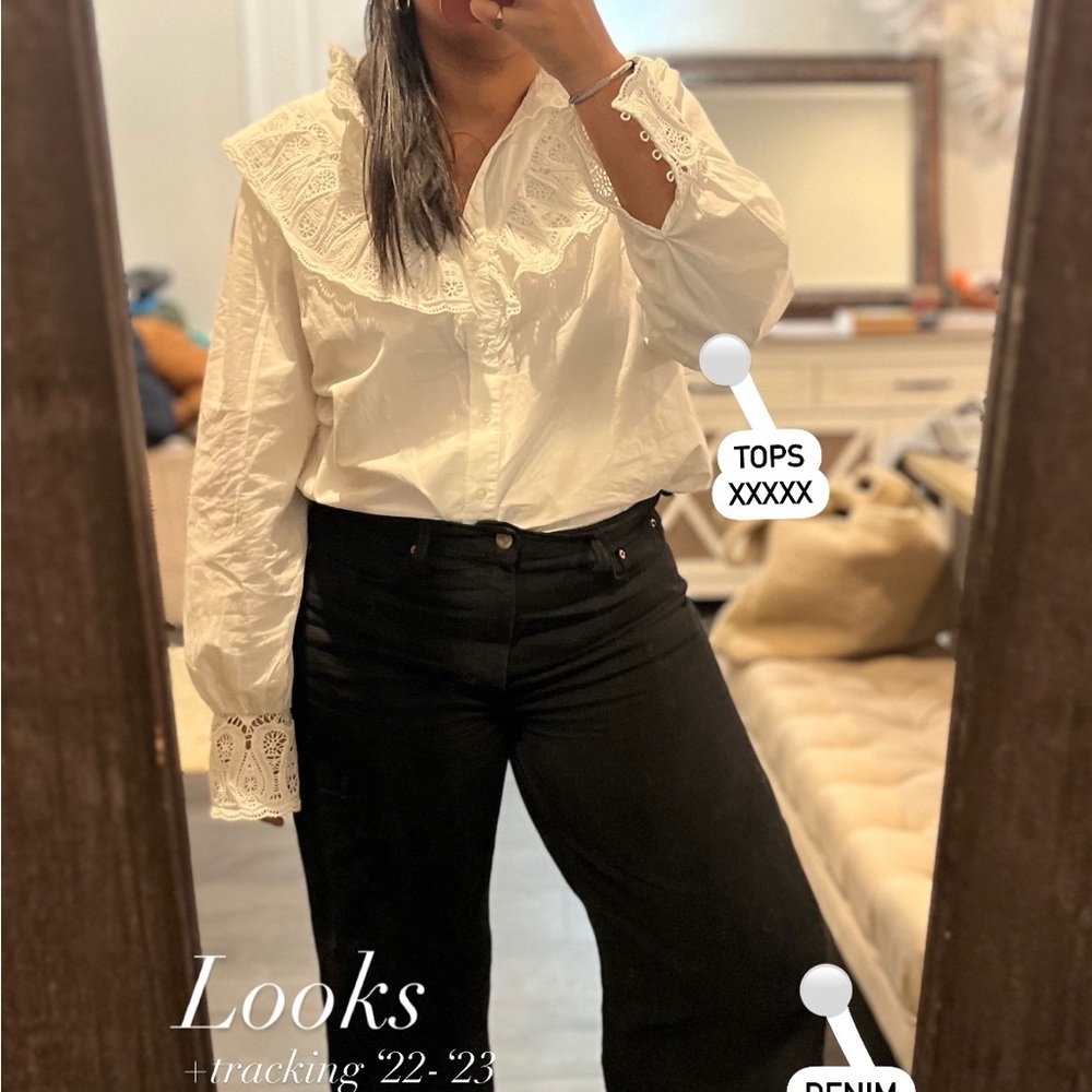 Sezane White Lace Detail Blouse
